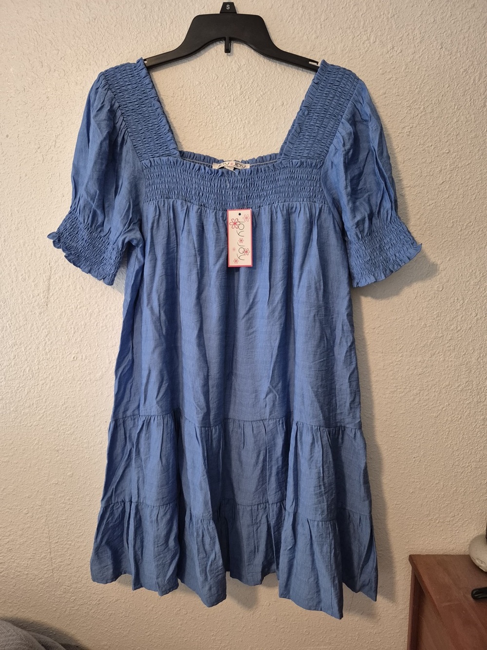 Joy Joy Smocked Square Neck Tiered Dress Smocked Babydoll Style New with Tags